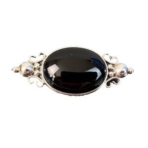 VTG 925 Mexico Sterling Silver Genuine Black Onyx Gemstone Pin Brooch Pendant